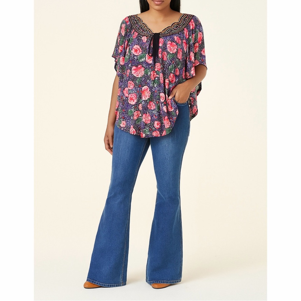 Ric Rac | Anthro Floral Print Dolman Flutter Sleeve Floaty Boho Batwing Blouse